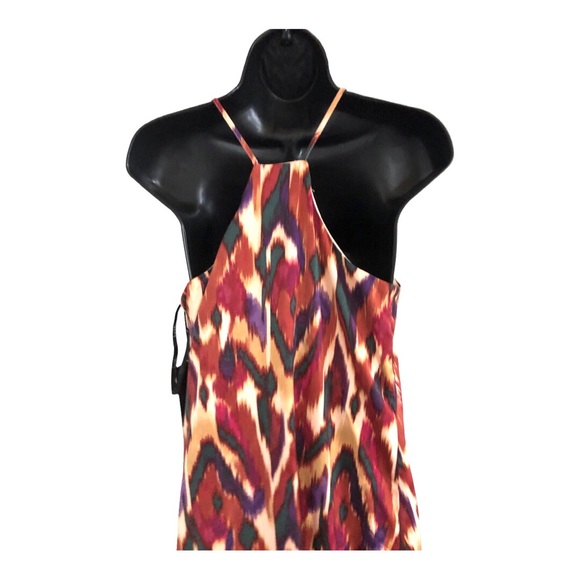 Nicole Miller brown gold ikat style v-neck satin effect maxi dress size small - Picture 8 of 13